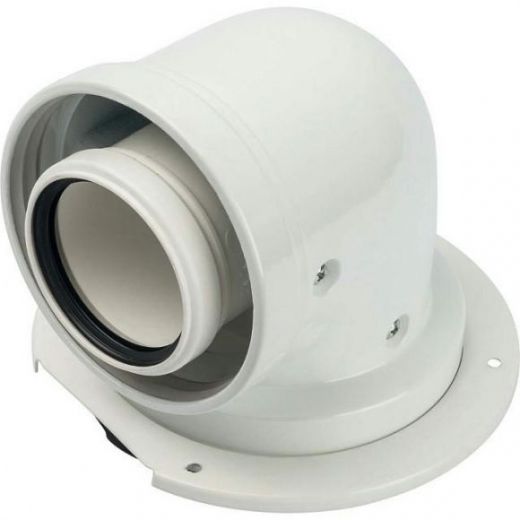 Элемент дымохода конденсационный адаптер 90° 60/100 м/п PP-AL с фланцем (совместимый с Bosch) STOUT