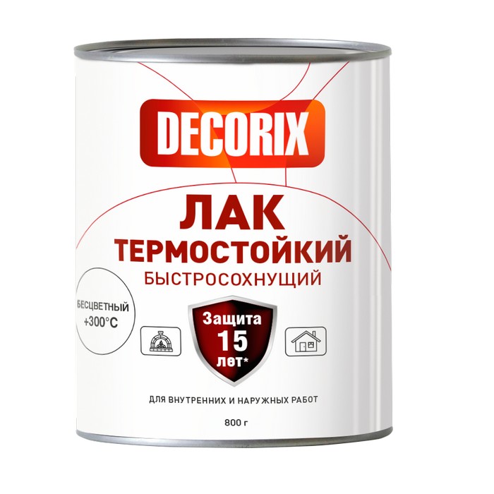Decorix Лак термостойкий +300°С, быстросохнущий, полуглянцевый, цвет бесцветный, 800г.