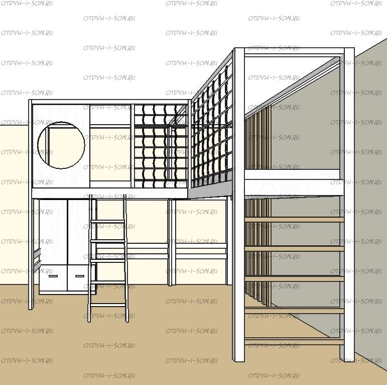 Кровать-чердак двухместная домик Fantasy Sky №9IR