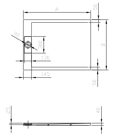 Прямоугольный душевой поддон Kolpa-San CAPO из литьевого мрамора схема 2 Прямоугольный душевой поддон Kolpa-San CAPO из литьевого мрамора схема 2