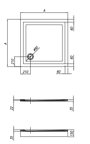 Душевой поддон квадратный Kolpa-San CANARY из литьевого мрамора ФОТО