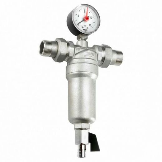 Фильтр промывной с манометром 1" латунная колба Tiemme