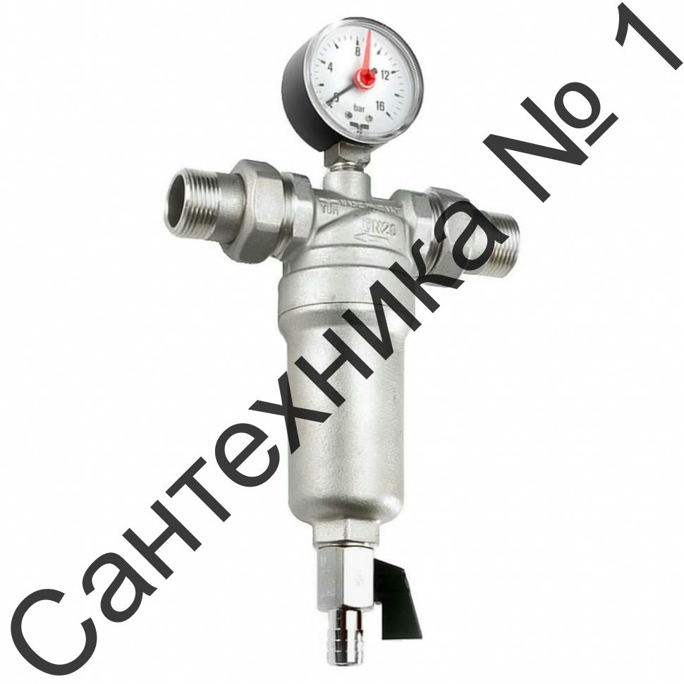 Фильтр промывной с манометром 1" латунная колба Tiemme