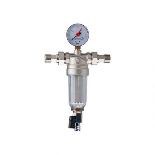 Фильтр промывной с манометром 3/4" пластиковая колба Tiemme