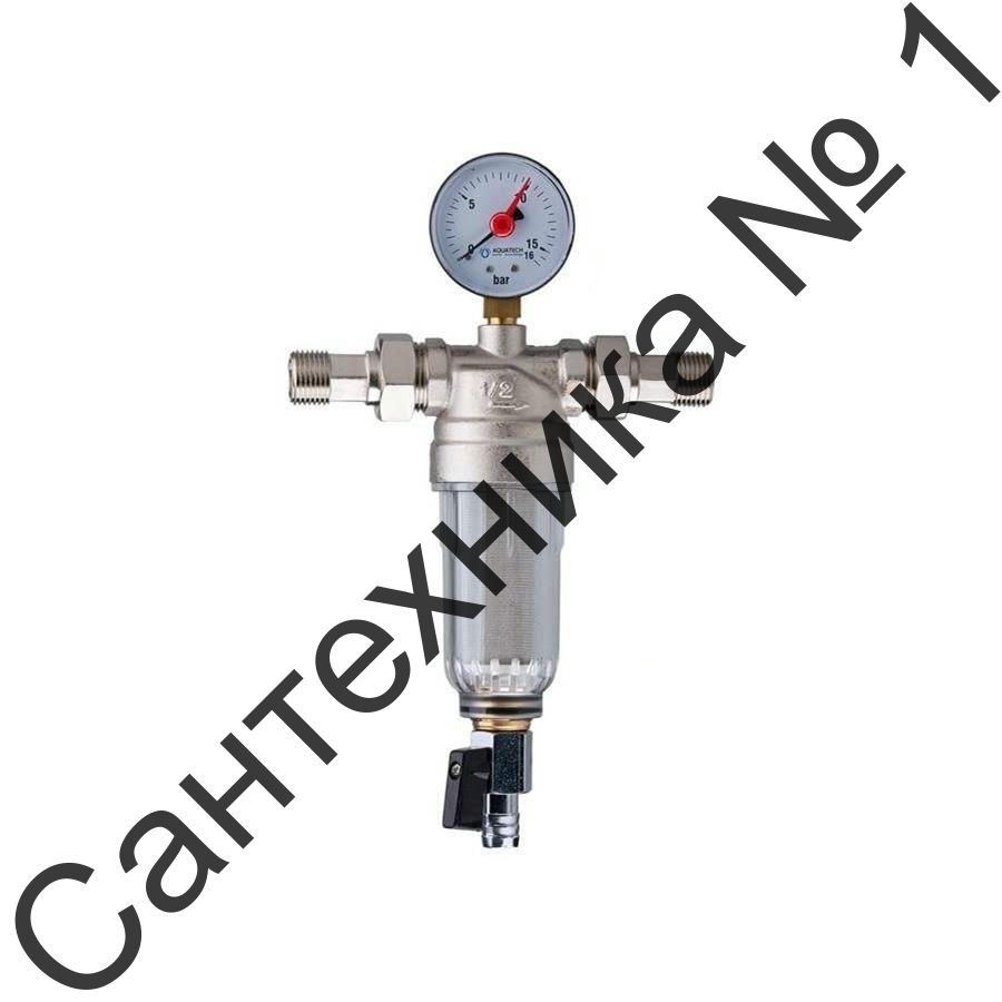 Фильтр промывной с манометром 3/4" пластиковая колба Tiemme