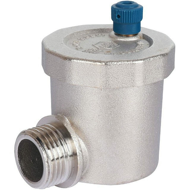 Воздухоотводчик автоматический НР 1/2, вертикальный выпуск, угловое подкючение, никелированный STOUT