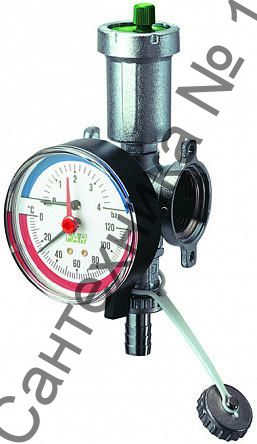 Узел фланцевый 1" с автоматическим воздухоотводчиком, термоманометром и сливным краном FAR