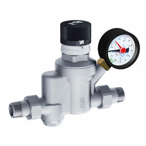 Редуктор с фильтром 1/2 НР-НР с визуализацией давления с манометром, 600 мкм FAR