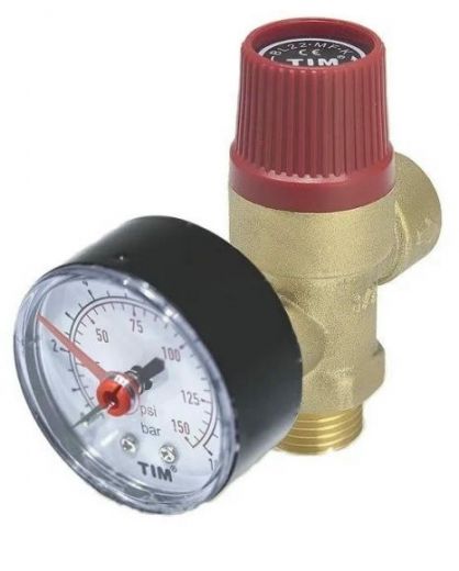 Клапан предохранительный с манометром 1/2", 3 бар TIM