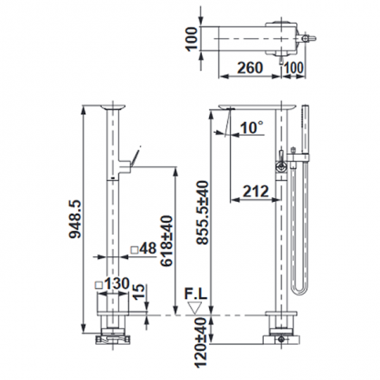 Смеситель Toto ZL TBP02303R напольный схема 2 Смеситель Toto ZL TBP02303R напольный схема 2