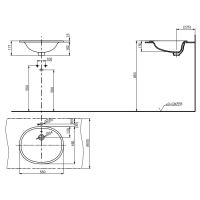 Раковина Toto NC/R LW762Y 53х45 встраиваемая схема 2