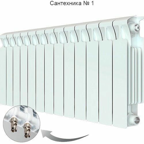 Радиатор биметаллический RIFAR MONOLIT VENTIL 350 13 секций, нижнее правое подключение (белый RAL 9016)