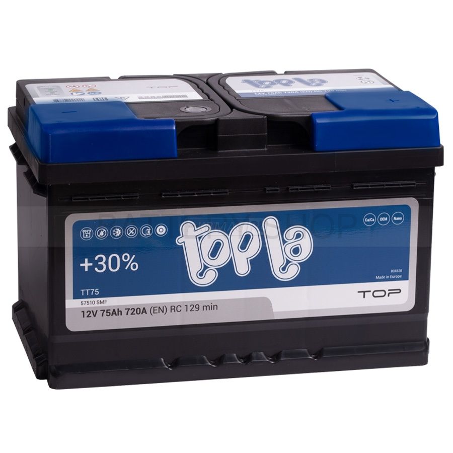 Topla TOP 75Ah 720А обрат. пол. низкий формат L3B
