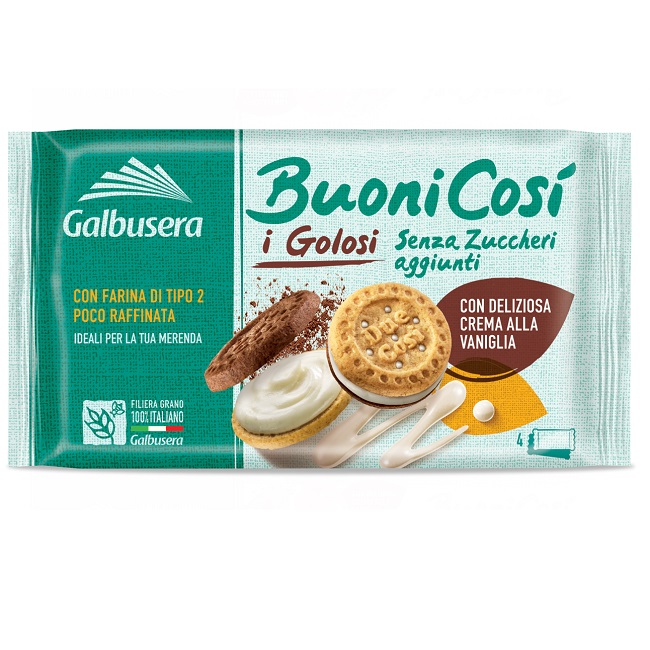 Печенье песочное с ванильным кремом без сахара Galbusera 160 г, BuoniCosì Farcito 160 g