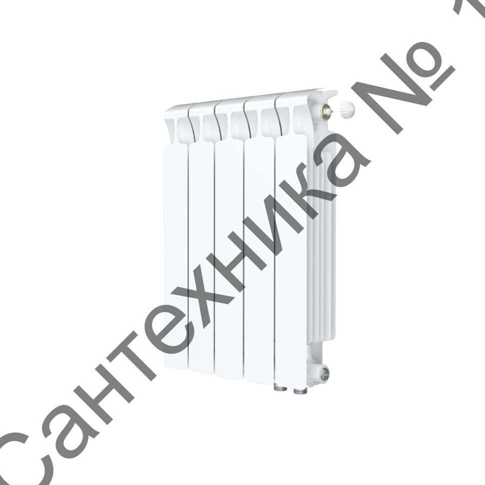 Радиатор биметаллический RIFAR MONOLIT VENTIL 500 5 секций, нижнее правое подключение (белый RAL 9016)