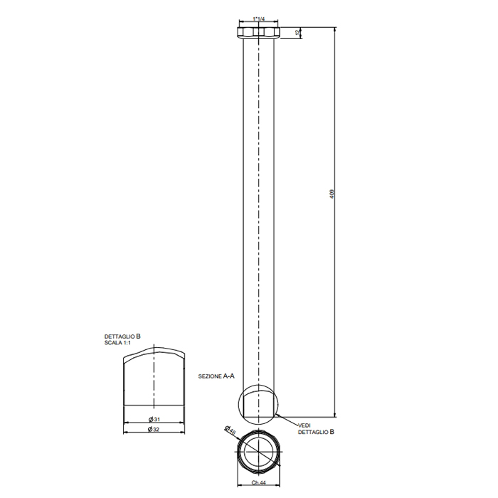 Удлинительная трубка для сифона Gessi Total Look 40 см 28767 ФОТО