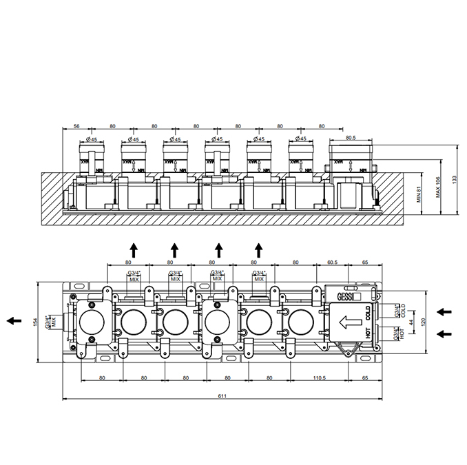 Встраиваемая часть для термостатического смесителя Gessi Universale 09263 ФОТО