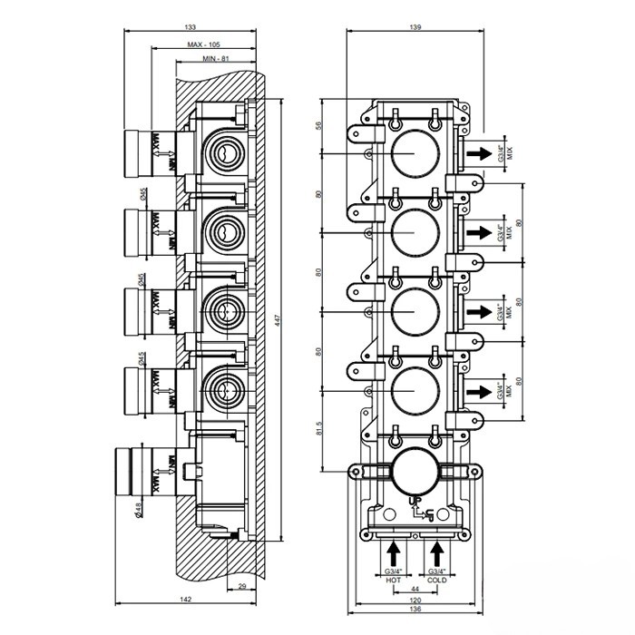 Встраиваемая часть для термостатического смесителя Gessi Universale 09268 ФОТО
