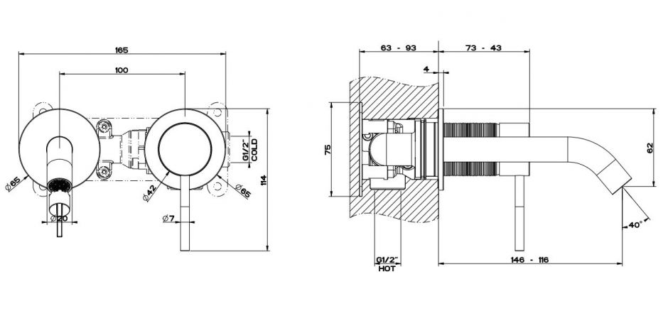 Однорычажный смеситель для раковины Gessi Trame 54383 излив 14,6 см ФОТО