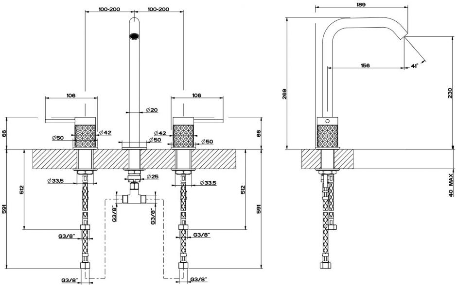 Смеситель для раковины Gessi Intreccio 54111 с фактурными ручками ФОТО