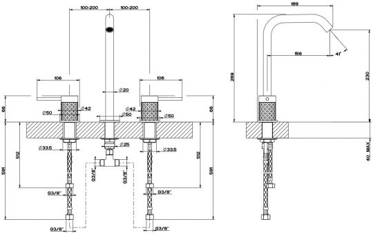 Смеситель для раковины Gessi Intreccio 54111 с фактурными ручками схема 6 Смеситель для раковины Gessi Intreccio 54111 с фактурными ручками схема 6