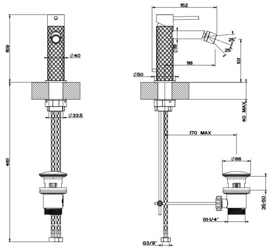 Gessi Intreccio смеситель для биде 54107 схема 2 Gessi Intreccio смеситель для биде 54107 схема 2