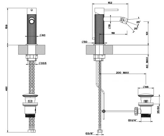 Смеситель для биде Gessi Cesello 54407 схема 2 Смеситель для биде Gessi Cesello 54407 схема 2
