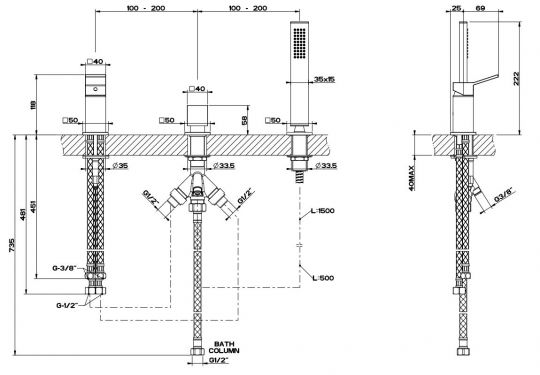 Смеситель Gessi Rettangolo K для ванны/душа 53043 схема 9 Смеситель Gessi Rettangolo K для ванны/душа 53043 схема 9