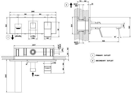 Встраиваемый смеситель для ванны Gessi Rettangolo K 53136 схема 2 Встраиваемый смеситель для ванны Gessi Rettangolo K 53136 схема 2