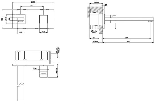 Смеситель Gessi Rettangolo для раковины 44838 схема 3
