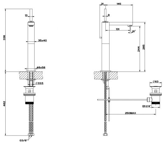 Gessi Rettangolo J  для раковины 11925 схема 2