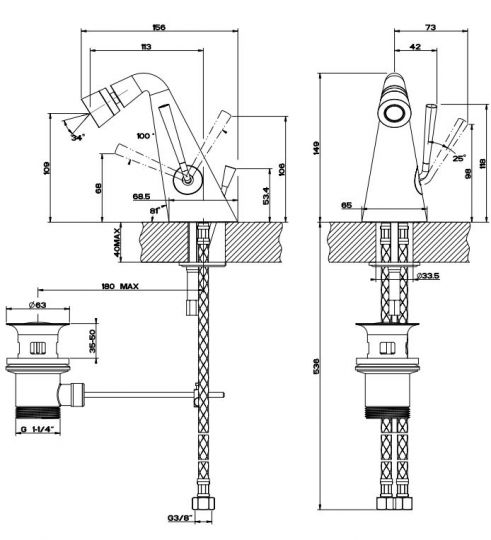 Gessi Cono смеситель для биде 45007 схема 2 Gessi Cono смеситель для биде 45007 схема 2