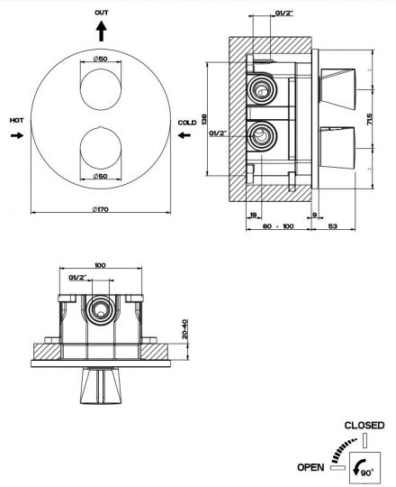 Gessi Cono смеситель для душа 45132 схема 3 Gessi Cono смеситель для душа 45132 схема 3