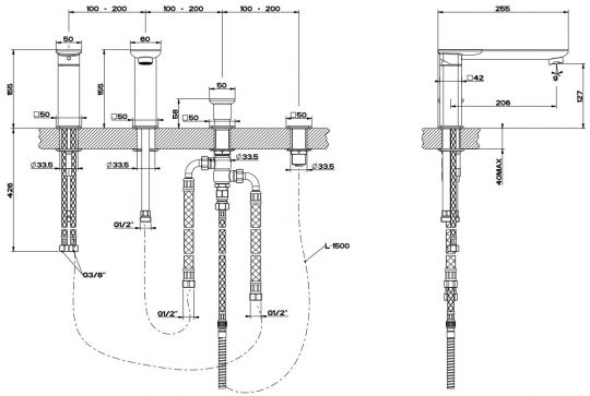 Смеситель для ванны и душа Gessi iSpa 41037 схема 2 Смеситель для ванны и душа Gessi iSpa 41037 схема 2