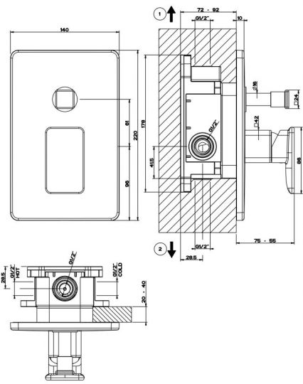 Gessi iSpa смеситель для ванны/душа 44694 схема 2 Gessi iSpa смеситель для ванны/душа 44694 схема 2