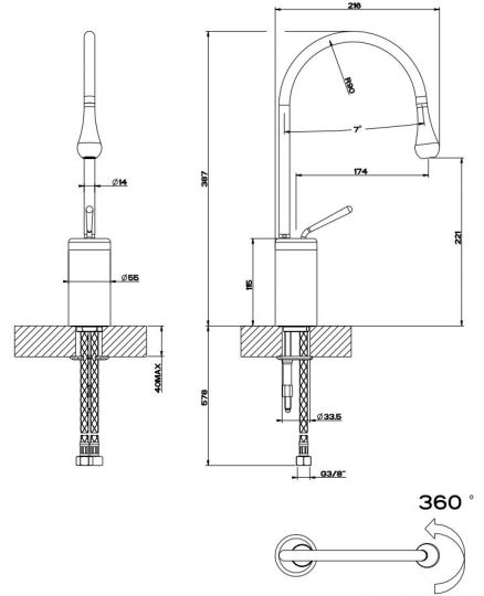 Gessi Goccia смеситель для раковины 33604 схема 3 Gessi Goccia смеситель для раковины 33604 схема 3