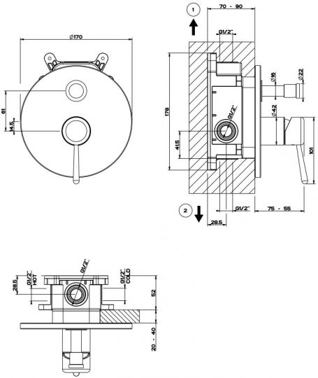 Gessi Goccia смеситель для ванны/душа 44678 схема 7 Gessi Goccia смеситель для ванны/душа 44678 схема 7