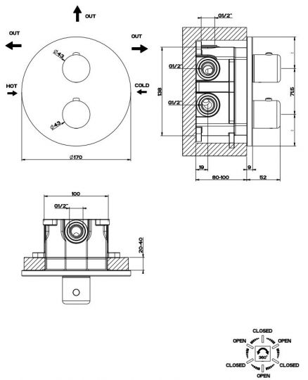 Gessi Goccia смеситель для ванны/душа 33846 схема 3 Gessi Goccia смеситель для ванны/душа 33846 схема 3