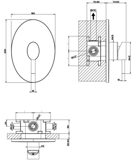 Овальный смеситель Gessi Ovale 44702 схема 3 Овальный смеситель Gessi Ovale 44702 схема 3