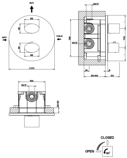 Gessi Ovale смеситель для душа 23232 схема 3 Gessi Ovale смеситель для душа 23232 схема 3