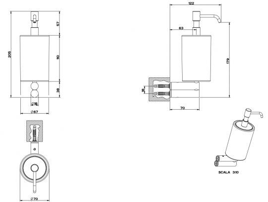 Gessi Riflessi Диспенсер для жидкого мыла 37313 схема 2 Gessi Riflessi Диспенсер для жидкого мыла 37313 схема 2
