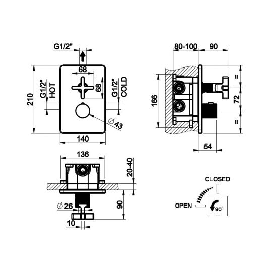 Термостатический смеситель Gessi Inciso для ванны и душа 58232 схема 2