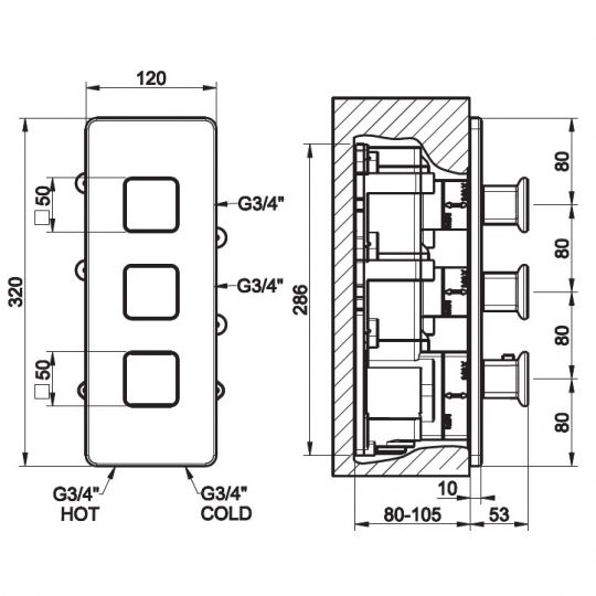 Gessi iSpa смеситель для ванны/душа 41504 схема 2 Gessi iSpa смеситель для ванны/душа 41504 схема 2