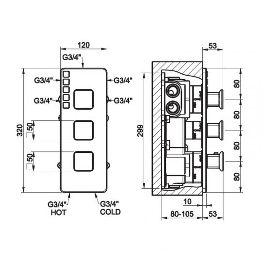 Gessi iSpa смеситель для ванны/душа 41512 схема 2 Gessi iSpa смеситель для ванны/душа 41512 схема 2