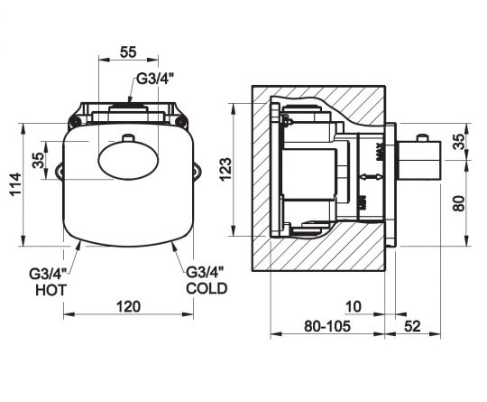 Gessi Ovale Wellnes смеситель для ванны/душа 43254 схема 2 Gessi Ovale Wellnes смеситель для ванны/душа 43254 схема 2