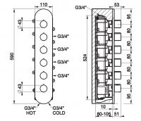 Gessi Tondo Wellnes смеситель для ванны/душа 43070 схема 2 Gessi Tondo Wellnes смеситель для ванны/душа 43070 схема 2