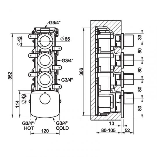 Gessi Tondo Wellnes смеситель для ванны/душа 43236 схема 2