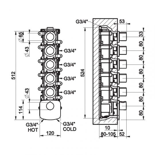 Gessi Tondo Wellnes смеситель для ванны/душа 43240 схема 2 Gessi Tondo Wellnes смеситель для ванны/душа 43240 схема 2