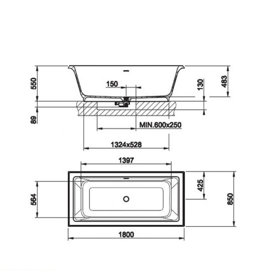 Gessi ванна Eleganza 46715 180x85 схема 4 Gessi ванна Eleganza 46715 180x85 схема 4