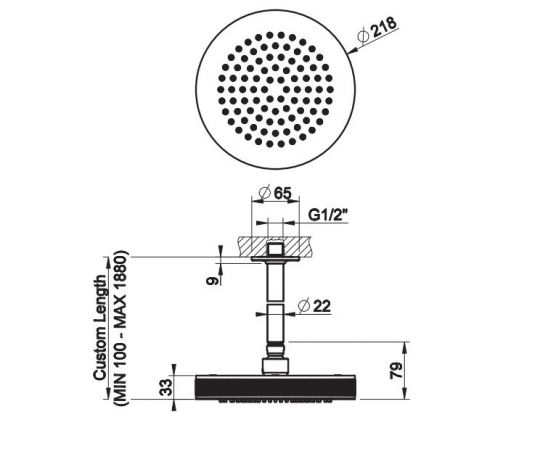Тропический душ Gessi Inciso 58188 21,8х21,8 схема 2